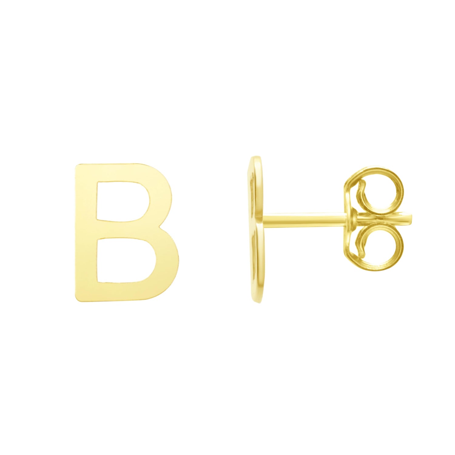 14k Yellow Gold 6.5mm High Polish Initial-B Stud Earrings