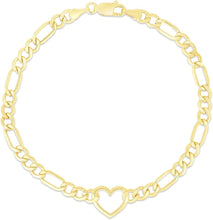 Load image into Gallery viewer, 14k Yellow Gold 4.5mm Lite Polished Heart Figaro Charm Bracelet, 7 Inch
