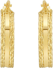 Load image into Gallery viewer, 14k Yellow Gold 18mm x 3.5mm or 24.7mm x 3.5mm Diamond Cut Edge &amp; Polished Hoop Earrings
