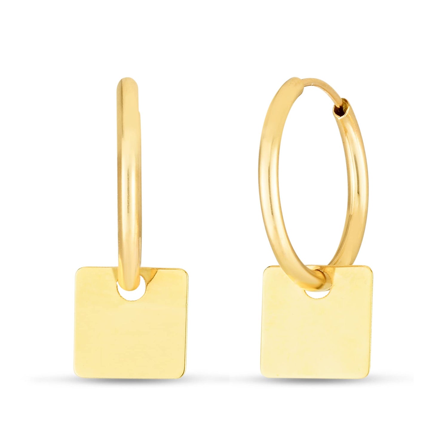 14k Yellow Gold 120mm Dangle Square Huggie Earrings