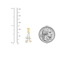 Load image into Gallery viewer, 10k Yellow Gold and White Gold Two-Tone 21.5mm Cursive Personalized Alphabet A-Z Initial Pendant with Optional 1.1mm Solid Cable Chain, 18 Inch
