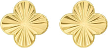Load image into Gallery viewer, 14k Yellow Gold 12.2mm Radiating Textured Clover Stud Earrings
