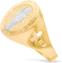 Load image into Gallery viewer, 10k Yellow Gold 17mm St. Jude Thaddeus Pray For Us Catholic Saint Religious Medallion Men&#39;s Ring, Sizes 5-13
