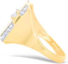 Load image into Gallery viewer, 10k Yellow Gold 14.8mm Two-Tone Cross CZ Square Ring, Sizes 5-13
