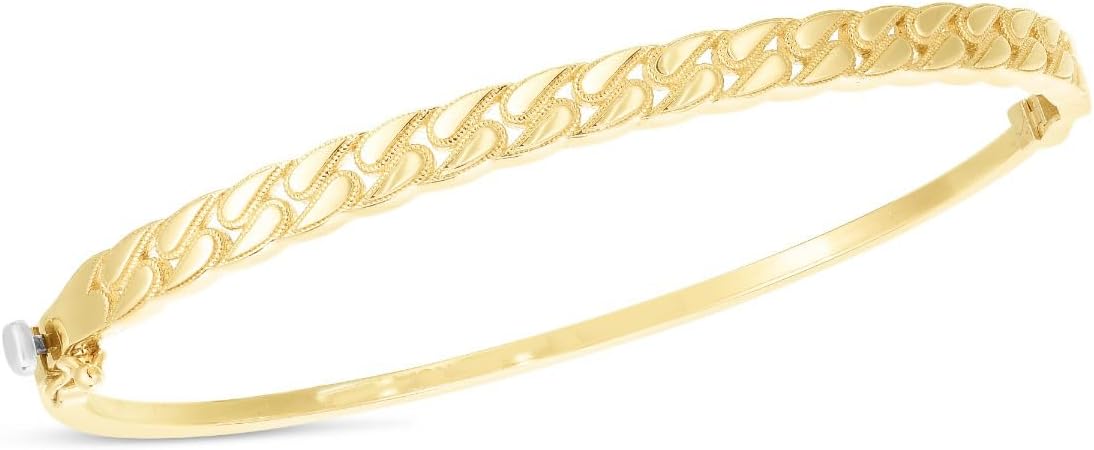 14k Yellow Gold 4.6mm Solid Shiny High Polish Cuban Chain Bangle Bracelet 7 Inch