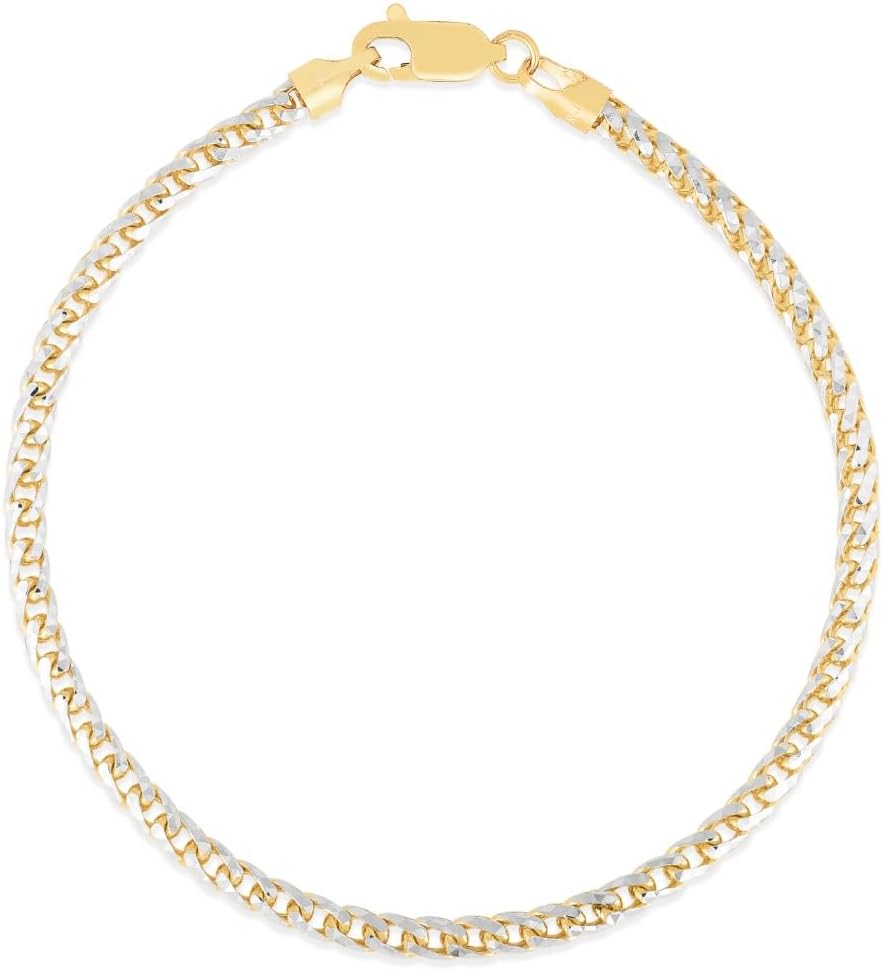 14k Yellow Gold and White Gold Two-Tone 3.1mm Solid Iced Pave Franco Chain Bracelet