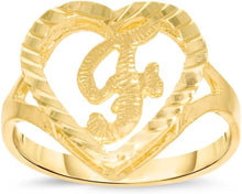 Load image into Gallery viewer, 10k Yellow Gold 15mm Heart Shape Letters A-Z Initial Ring Size 4-9
