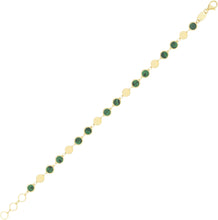 Load image into Gallery viewer, 14k Yellow Gold 5mm Natural Onyx, Malachite or Turquoise Gemstone Round Mirror Link Bracelet, Adjustable 6.5" - 7.25 Inch
