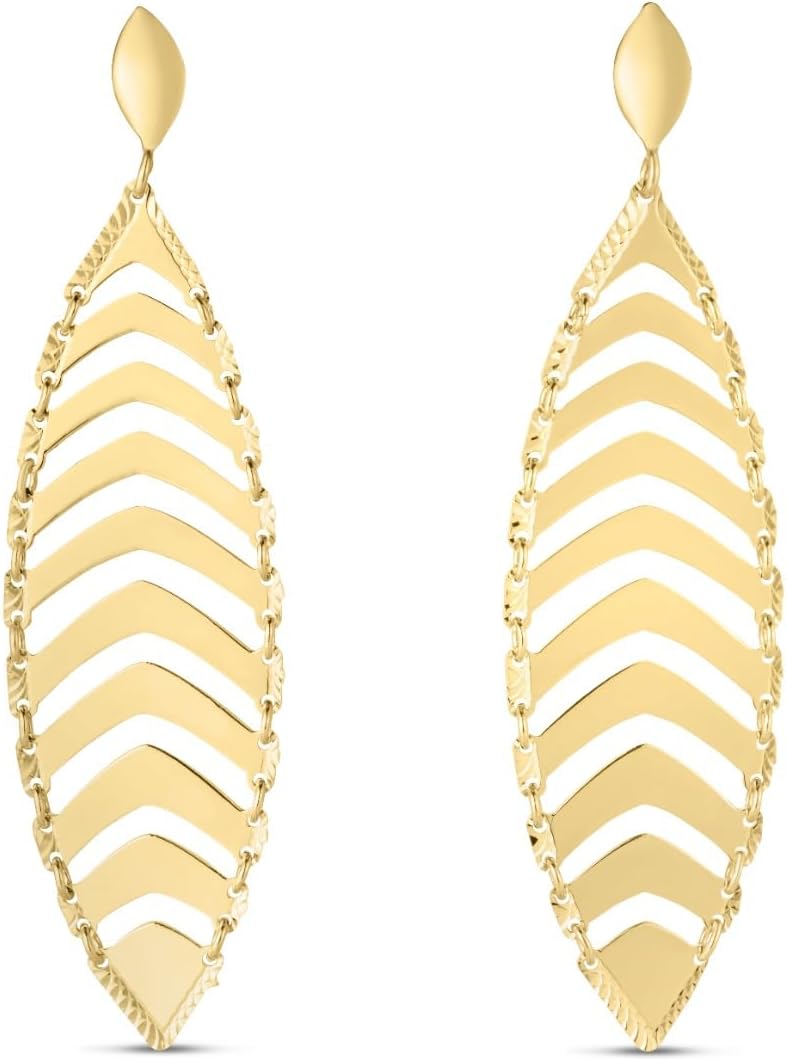 14k Yellow Gold 53.3mm Fancy Leaf Drop Earrings