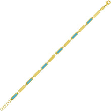 Load image into Gallery viewer, 14k Yellow Gold Turquoise Gemstone Rectangle Links Chain 18 Inch Necklace &amp; 7.5 Inch Bracelet Set with Extenders
