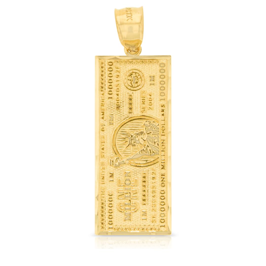 10k Yellow Gold $1,000,000 One Million Dollar Bill Pendant