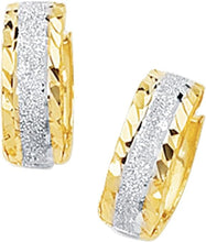 Load image into Gallery viewer, 14k Yellow Gold and White Gold 15mm Center Huggie Earrings
