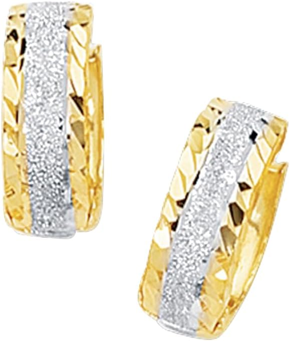 14k Yellow Gold and White Gold 15mm Center Huggie Earrings