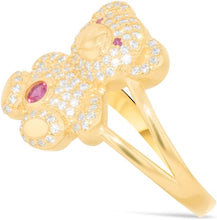 Load image into Gallery viewer, 10k Yellow Gold 15.5mm Teddy Bear CZ Double Shank Ring, Sizes 4-11
