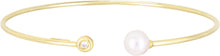 Load image into Gallery viewer, 14k Yellow Gold .035cttw Diamond and Freshwater Pearl 2mm Open Cuff Bangle Bracelet
