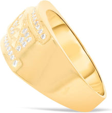Load image into Gallery viewer, 10k Yellow Gold 11.2mm Pave CZ Rectangle Signet with Striped Diamond Cut Ring, Sizes 4-13
