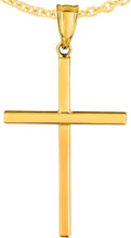 Load image into Gallery viewer, 14k Yellow Gold 1.1&quot; Classic Square Edged Cross Charm Pendant with optional Adjustable Chain Necklace
