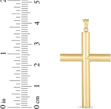 Load image into Gallery viewer, 14k Yellow Gold 1.5" Classic Cylinder Tube Cross Charm Pendant with optional Adjustable Chain Necklace
