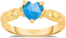 Load image into Gallery viewer, 10k Yellow Gold 6.5mm Birthstone Gemstone Heart XOXO Ring, Size 4-10
