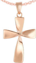 Load image into Gallery viewer, 14k Rose Gold 1.1&quot; Twist Cross Charm Pendant with optional Adjustable Chain Necklace
