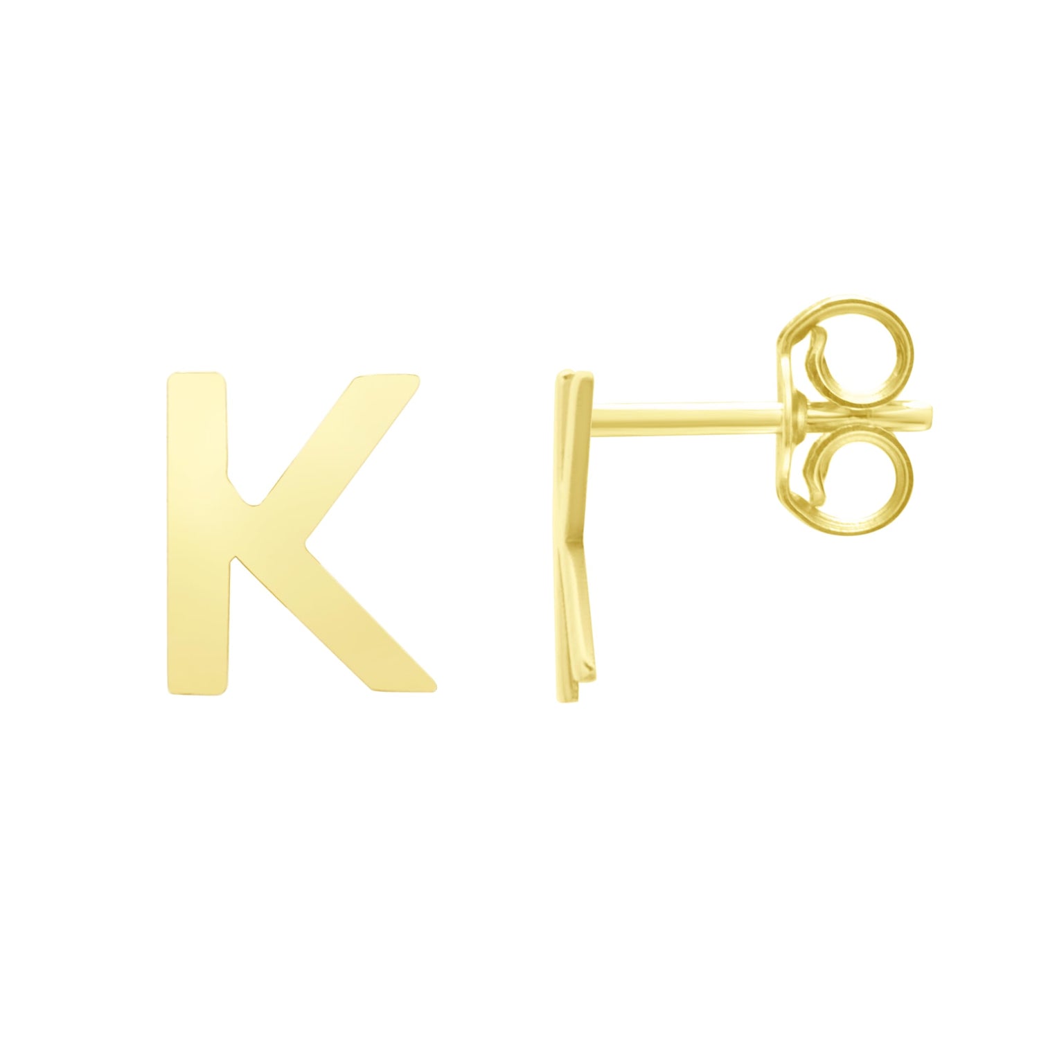 14k Yellow Gold 6.5mm High Polish Initial-K Stud Earrings