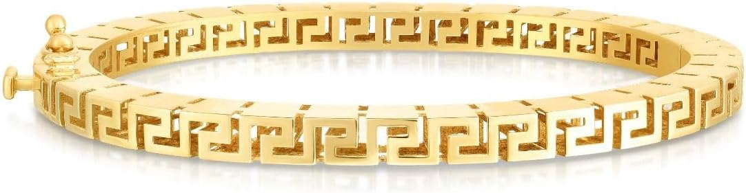 14k Yellow Gold 4.8mm Solid Shiny High Polish Greek Key Bangle Bracelet 7 Inch