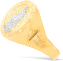Load image into Gallery viewer, 10k Yellow Gold 17mm St. Lazarus Pray For Us with Cross Catholic Saint Religious Medallion Men&#39;s Ring, Sizes 5-13
