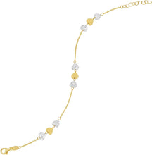 Load image into Gallery viewer, 14k Two-Tone Gold 6mm Diamond-Cut Heart Charm Bracelet, Adjustable 6.5 Inch-7.5"
