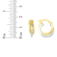 Load image into Gallery viewer, 14k Yellow Gold and White Gold 18mm Mini Polished Double Hoop Earrings
