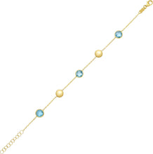 Load image into Gallery viewer, 14k Yellow Gold 6.4mm Natural Blue Topaz Gemstone Pebble Charm Bracelet, Adjustable 6.25 Inch-7.25"
