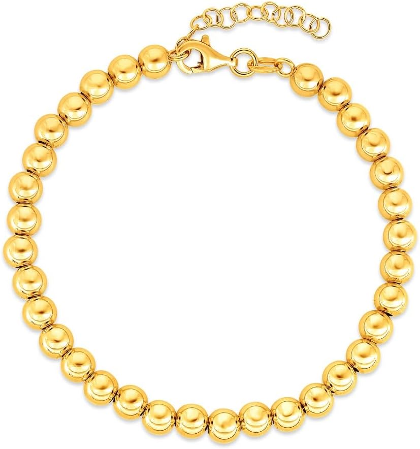 14k Yellow Gold 5mm Shiny High Polish Bead Chain Bracelet 7