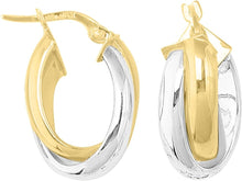 Load image into Gallery viewer, 14k Yellow Gold and White Gold 18mm Small Oval Double Row Hoop Earrings
