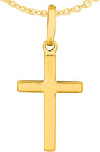 Load image into Gallery viewer, 14k Yellow Gold 0.8" Classic Square Edged Cross Charm Pendant with optional Adjustable Chain Necklace
