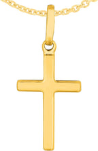 Load image into Gallery viewer, 14k Yellow Gold 0.8&quot; Classic Square Edged Cross Charm Pendant with optional Adjustable Chain Necklace
