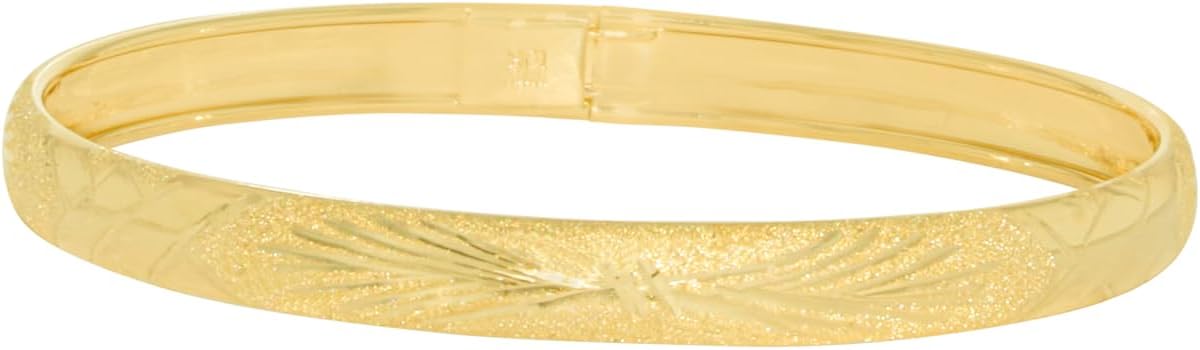 10k Yellow Gold 6mm Crosshatch Satin Finish Textured Flex Bangle Bracelet