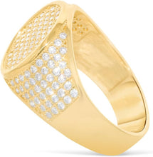 Load image into Gallery viewer, 10k Yellow Gold 15.2mm Pave CZ Beveled Square Signet Ring, Sizes 4-13
