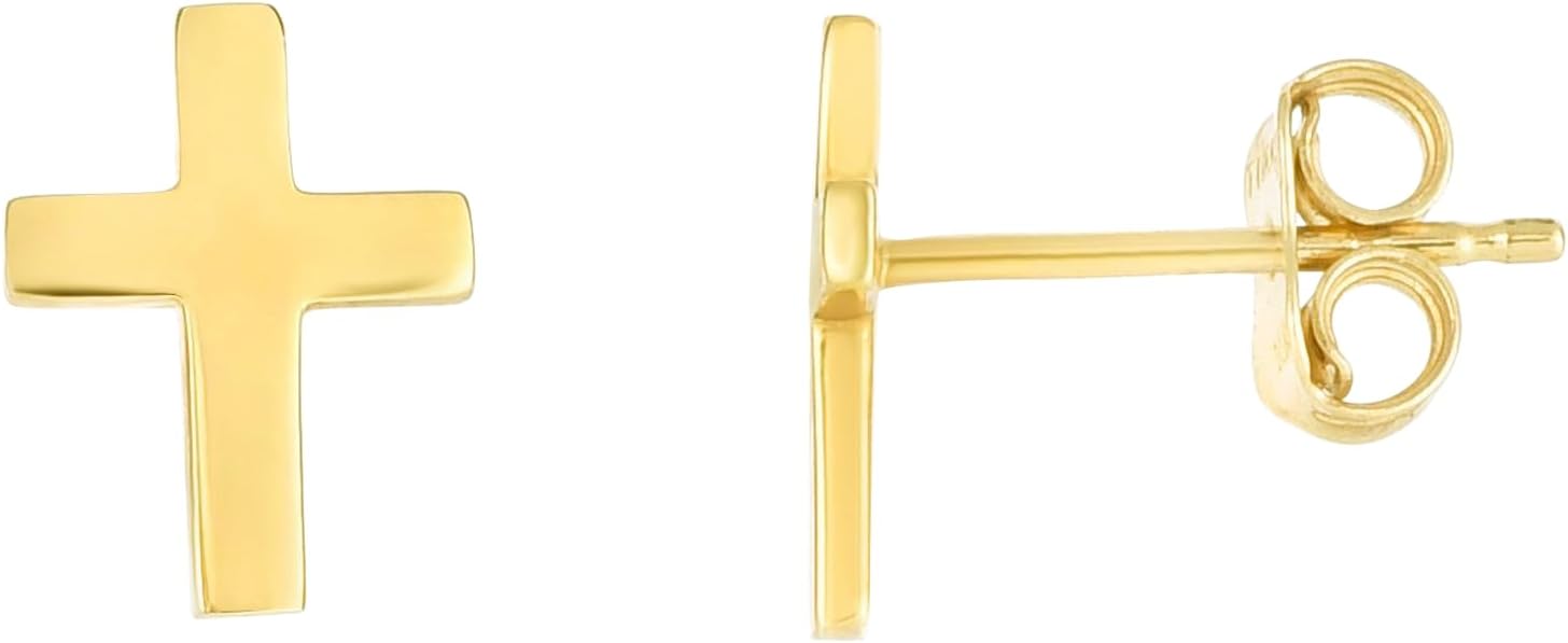 14k Yellow Gold 10mm Cross Stud Earrings