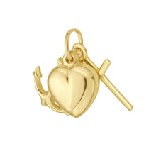 Load image into Gallery viewer, 14k Yellow Gold 25mm Heart, Cross, and Anchor Triple with Optional Chain Pendant Charm
