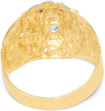 Load image into Gallery viewer, 10k Yellow Gold 19.4mm Lion Face Two-Tone Ruby Eyes CZ Ring, Sizes 6-14
