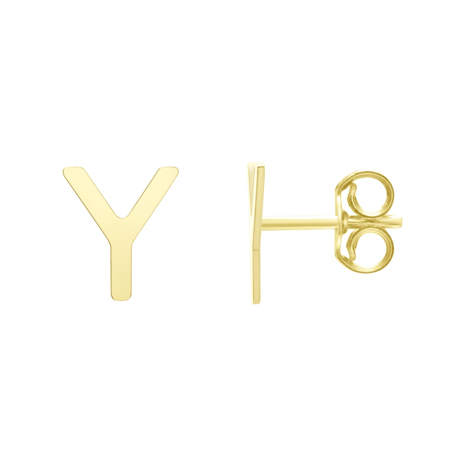 14k Yellow Gold 6.5mm High Polish Initial-Y Stud Earrings