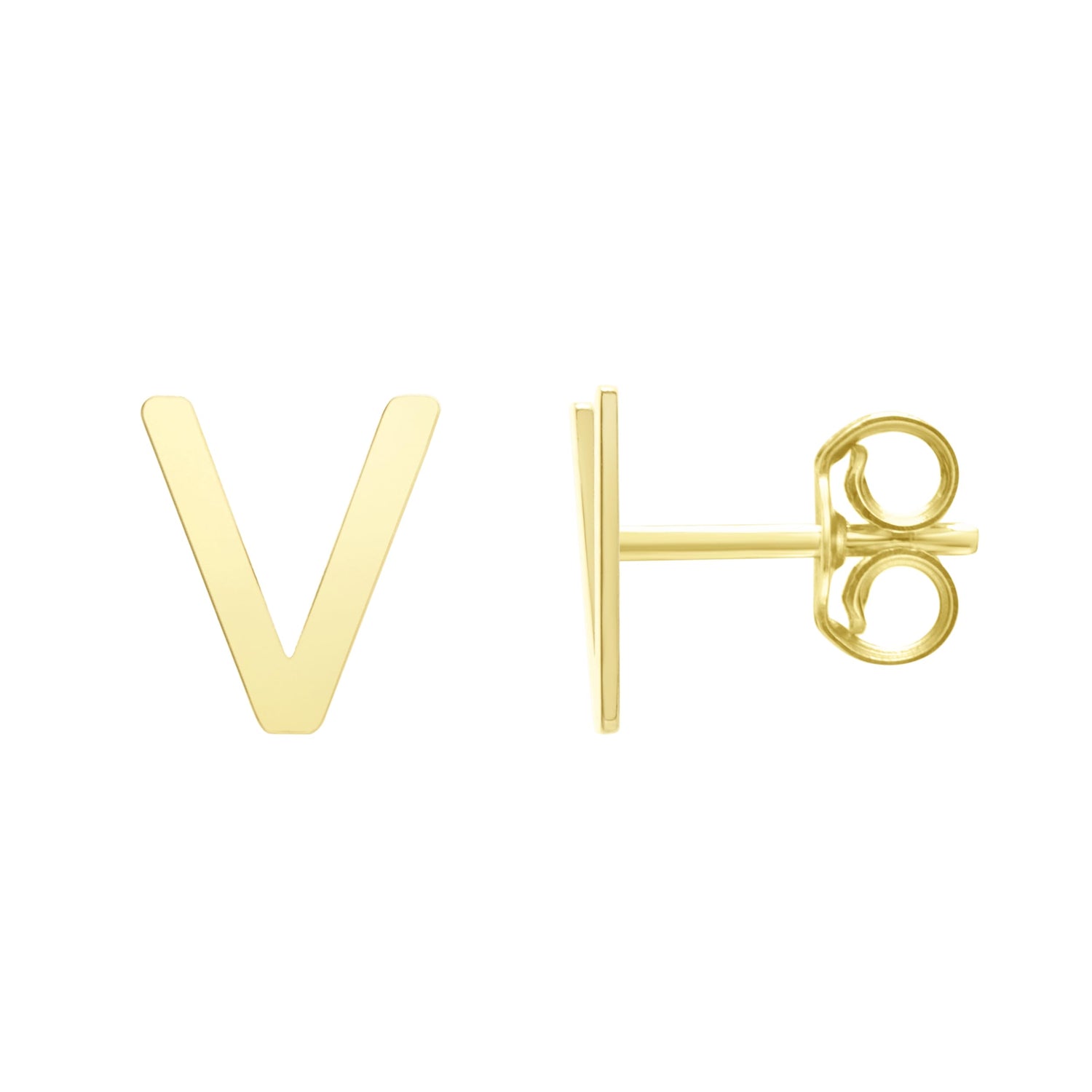 14k Yellow Gold 6.5mm High Polish Initial-V Stud Earrings