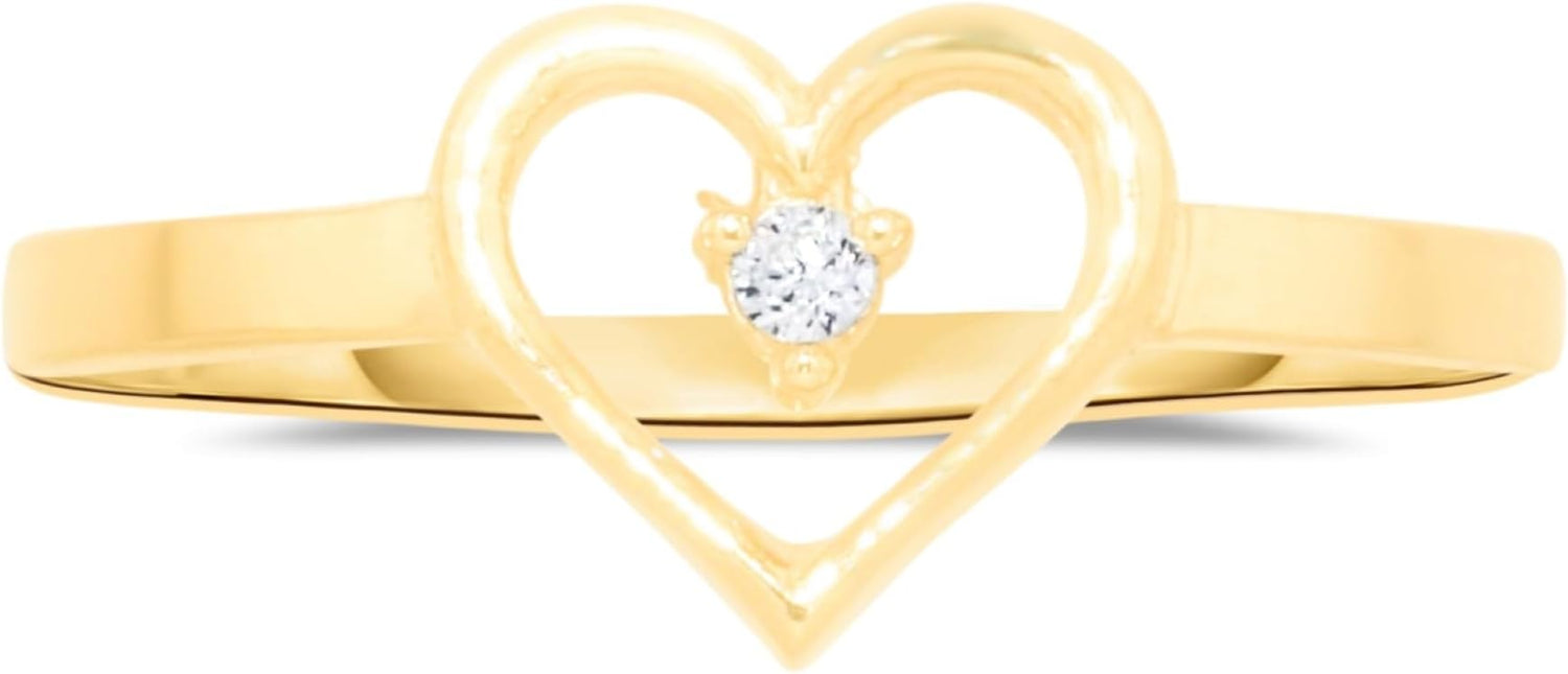 10k Yellow Gold 8mm CZ Curved Heart Ring, Sizes 4 - 10