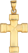 Load image into Gallery viewer, 14k Yellow Gold 1&quot; Barrel-Ended Cross Charm Pendant with optional Adjustable Chain Necklace
