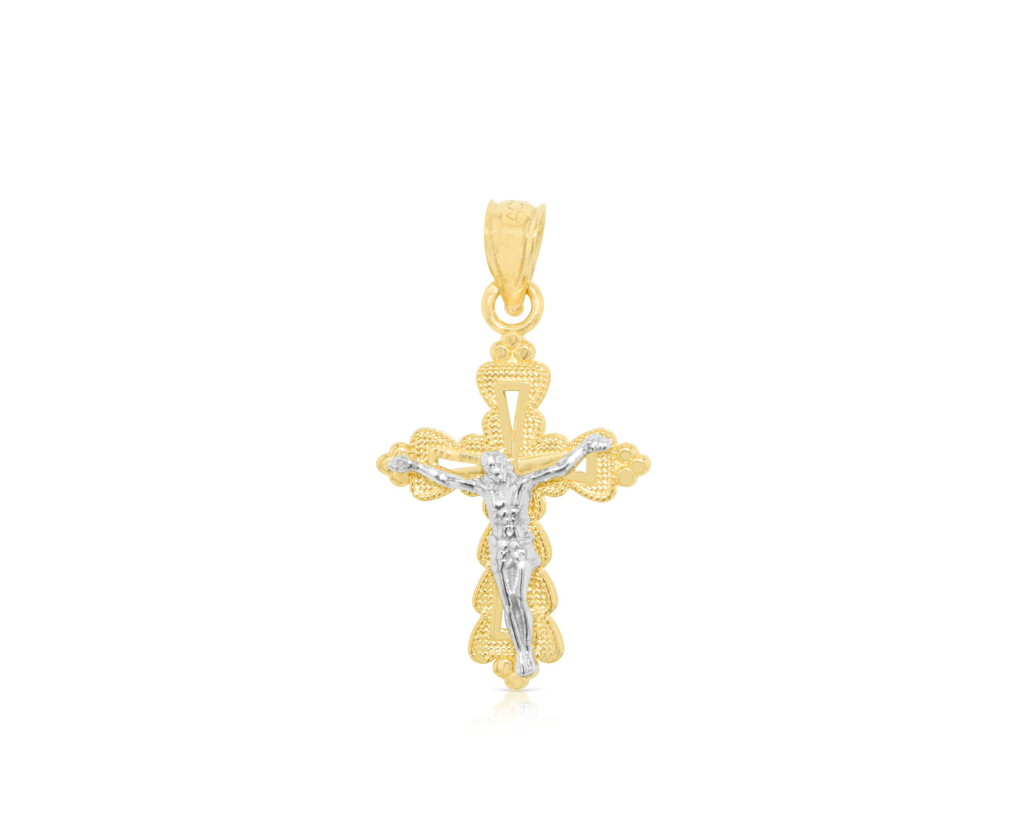 10k Yellow Gold Tiny Embellished Crucifix of Jesus Cross Religious Pendant