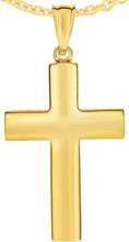 Load image into Gallery viewer, 14k Yellow Gold 0.9&quot; Reversible Diamond Cut &amp; Polished Cross Charm Pendant with optional Adjustable Chain Necklace
