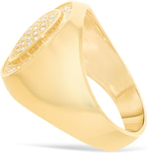 Load image into Gallery viewer, 10k Yellow Gold 17.4mm Pave CZ Oval Frame Signet Ring, Sizes 4-13
