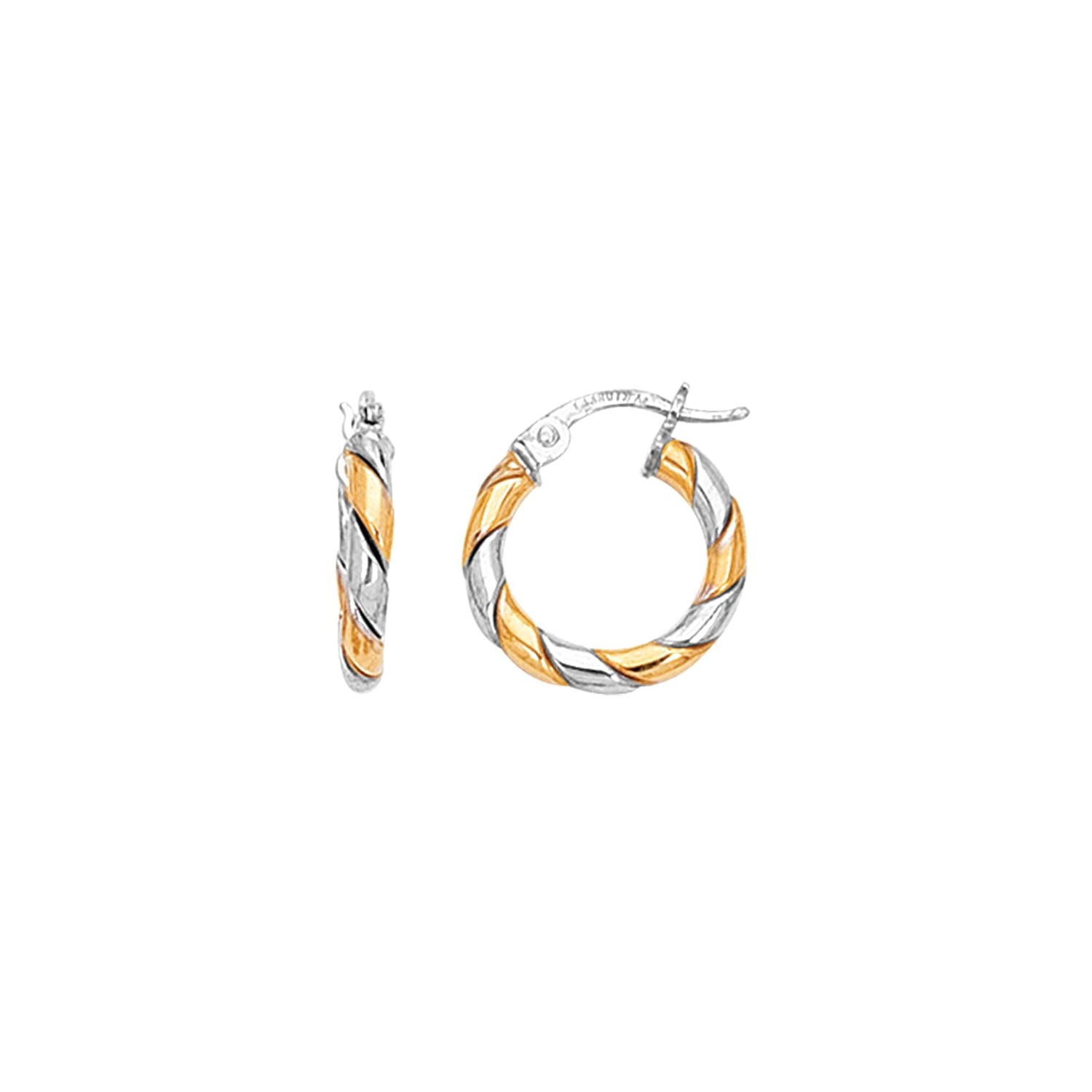 14k Yellow Gold and White Gold 15mm Twist Hoop Earrings
