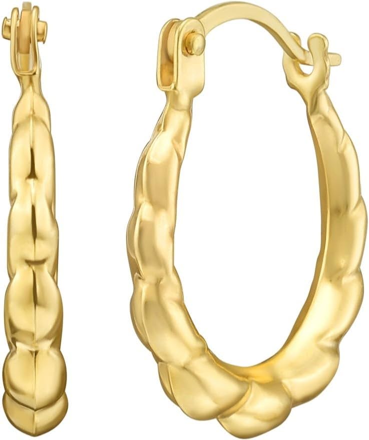 14k Yellow Gold 14mm x 13mm Graduated Puffed Round Hoop Earrings