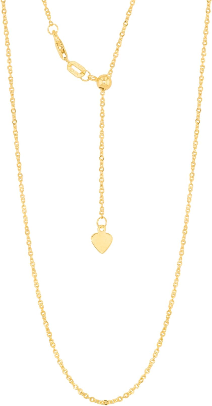 14k Yellow Gold or White Gold 1.4mm Singapore Adjustable Chain Necklace