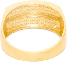 Load image into Gallery viewer, 10k Yellow Gold 10.9mm Pave CZ Rectangle Signet with Diamond Cut Strip Ring, Sizes 4-13
